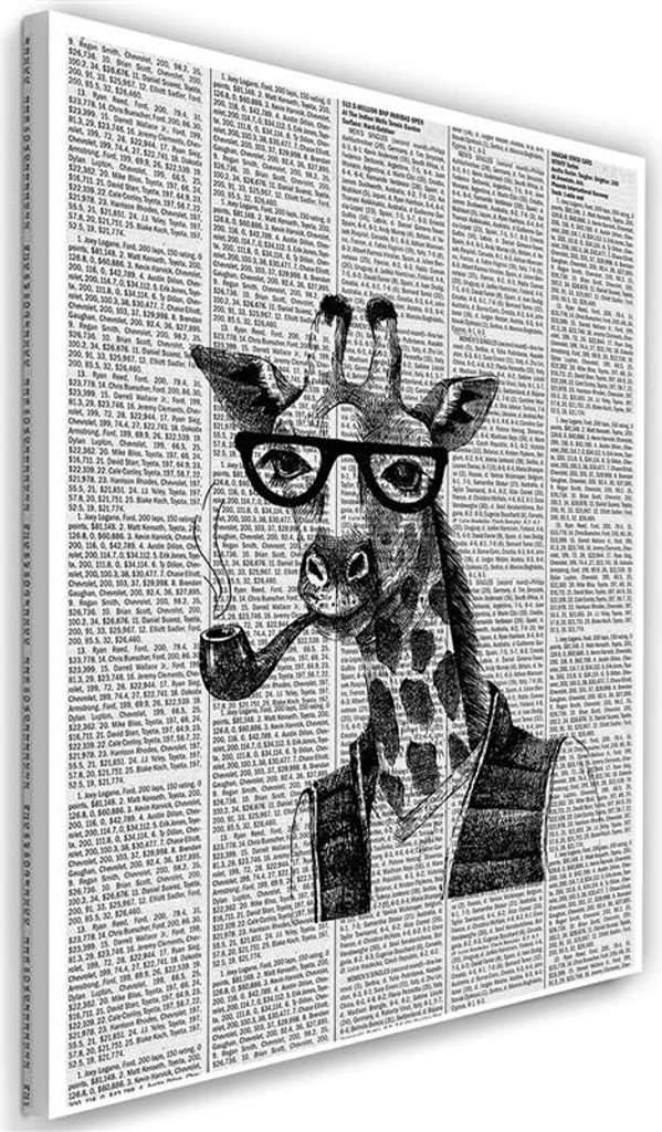 Leinwandbild giraffe mit einer pfeife - zeitungsartikel 40x60 cm Feeby grau wandbild bereit zum aufhängen