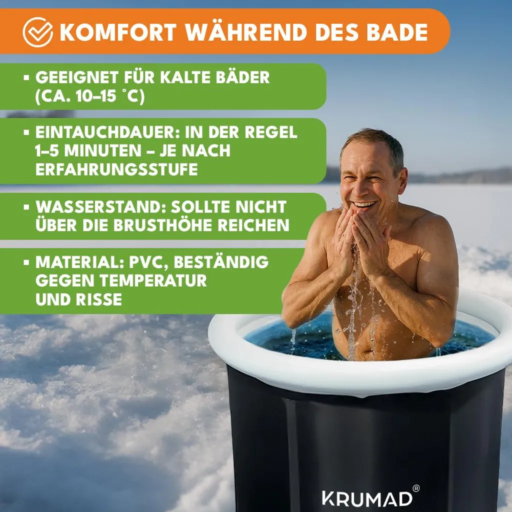 KRUMAD Bac à glace 320L pliable en PVC robuste avec couvercle et valve