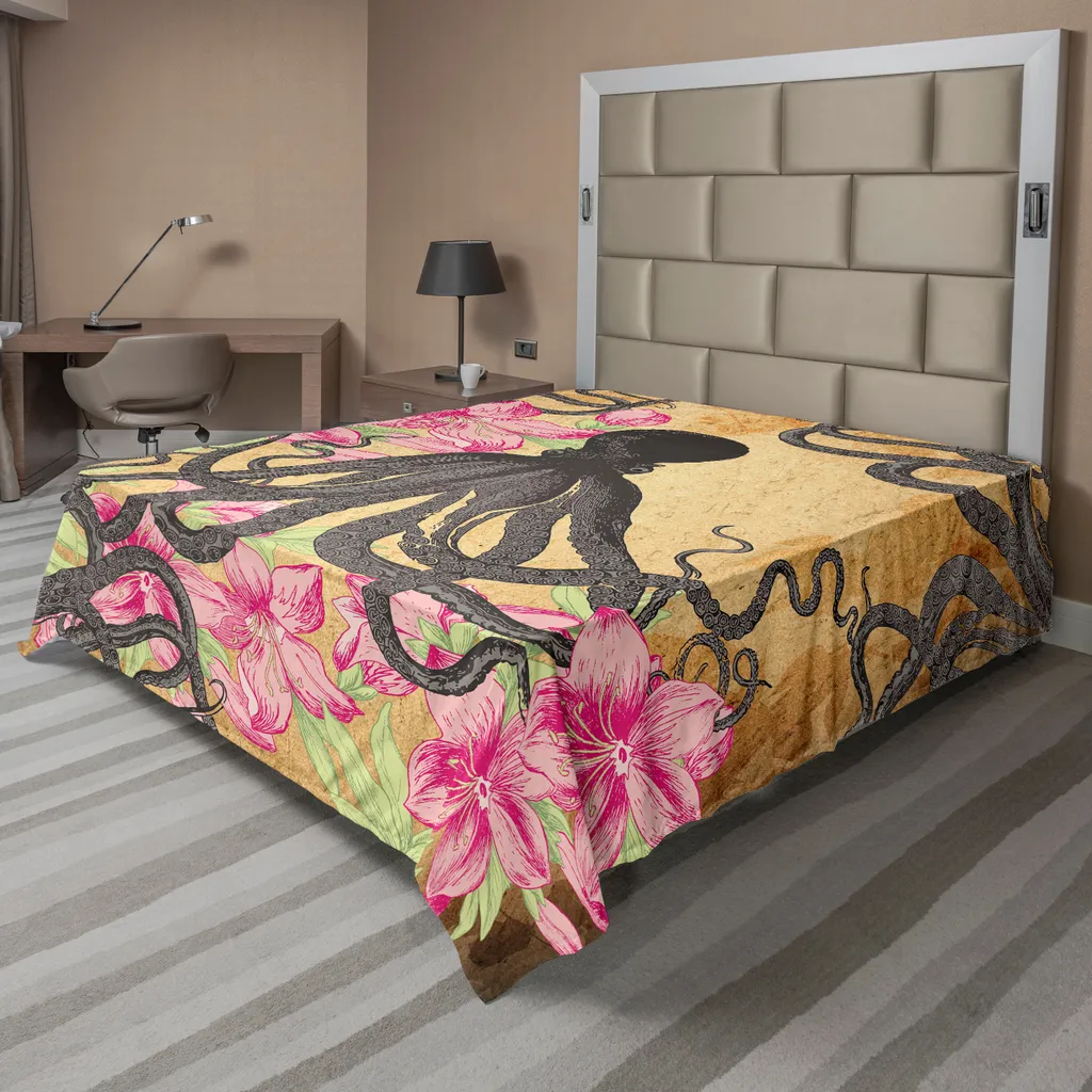 Drap de lit pieuvre rose 260x228 cm anti-plis pour literie déco facile