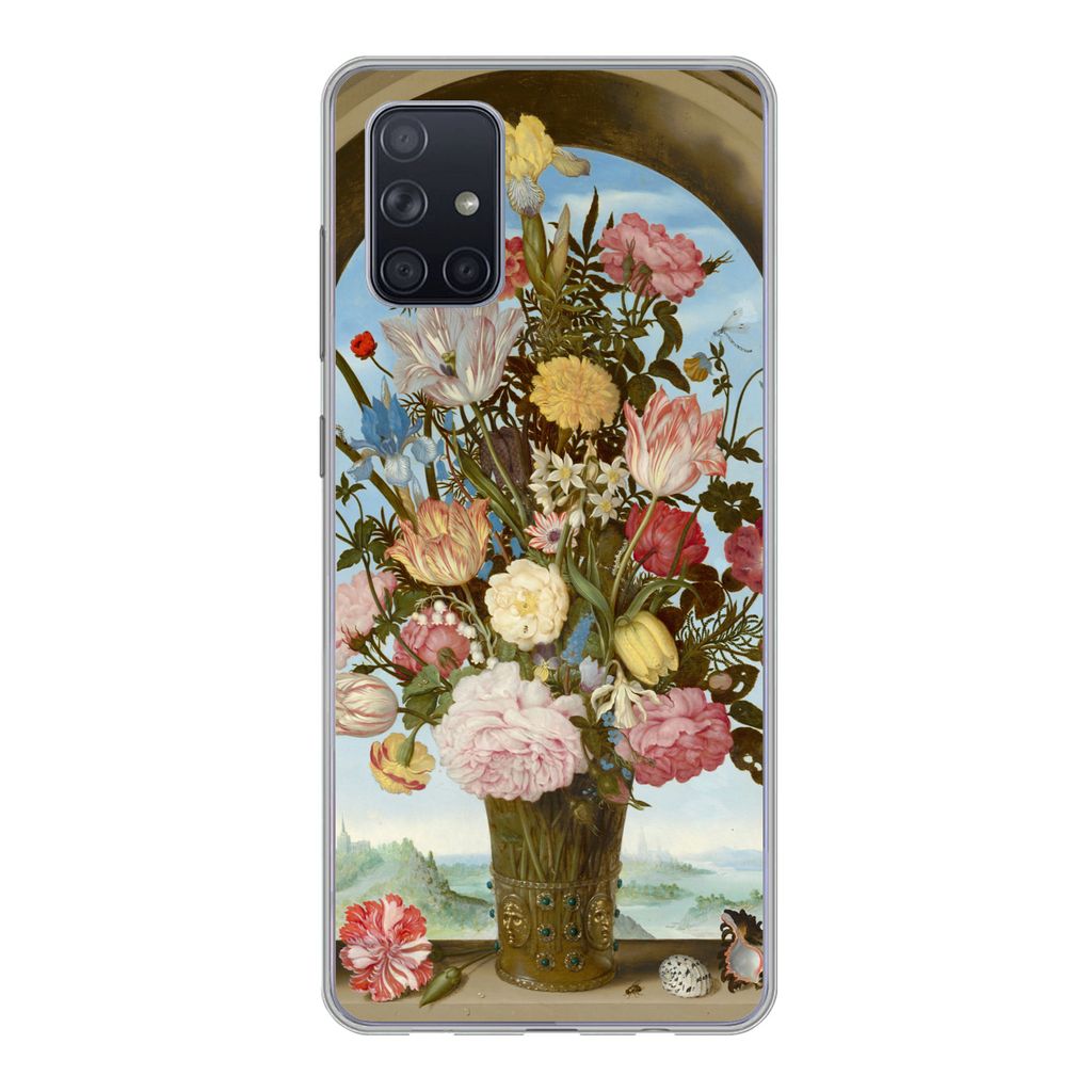 MuchoWow Handyhülle Schutzhülle Hülle für Samsung Galaxy A51 Vase mit Blumen in einem Fenster - Gemälde von Ambrosius Bosschaert dem Ältere...