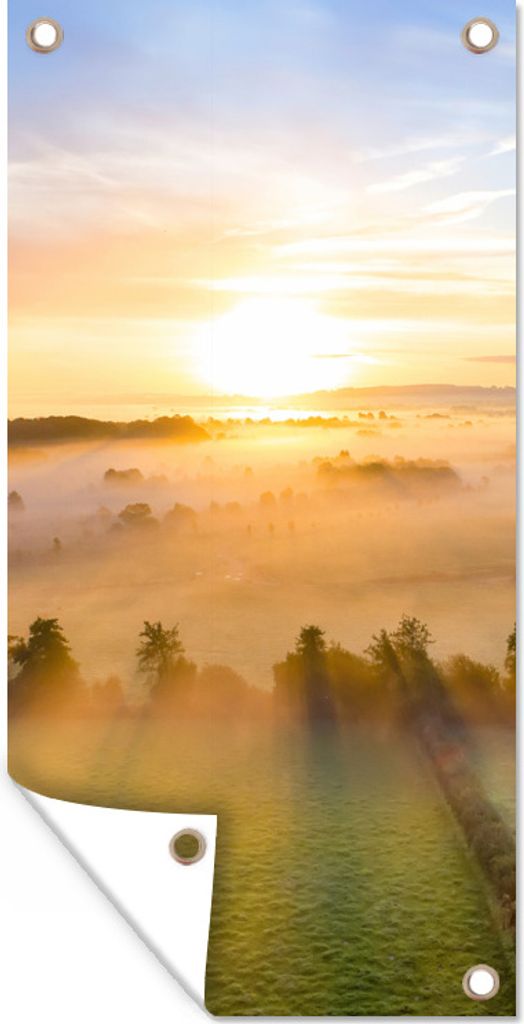 MuchoWow 40x80 cm Outdoor-Poster Gartendeko Sichtschutz Garten Poster für den Garten Farbenfroher Sonnenaufgang über einer ruhigen Landschaft