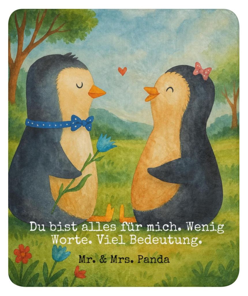 Mr. & Mrs. Panda Kuscheldecke Pinguin Pärchen Design 130 x 155 cm - Weiß - Geschenk, Sofadecke, Hochzeit, Liebe, Hochzeitstag, Heimdecke, Hochzei...