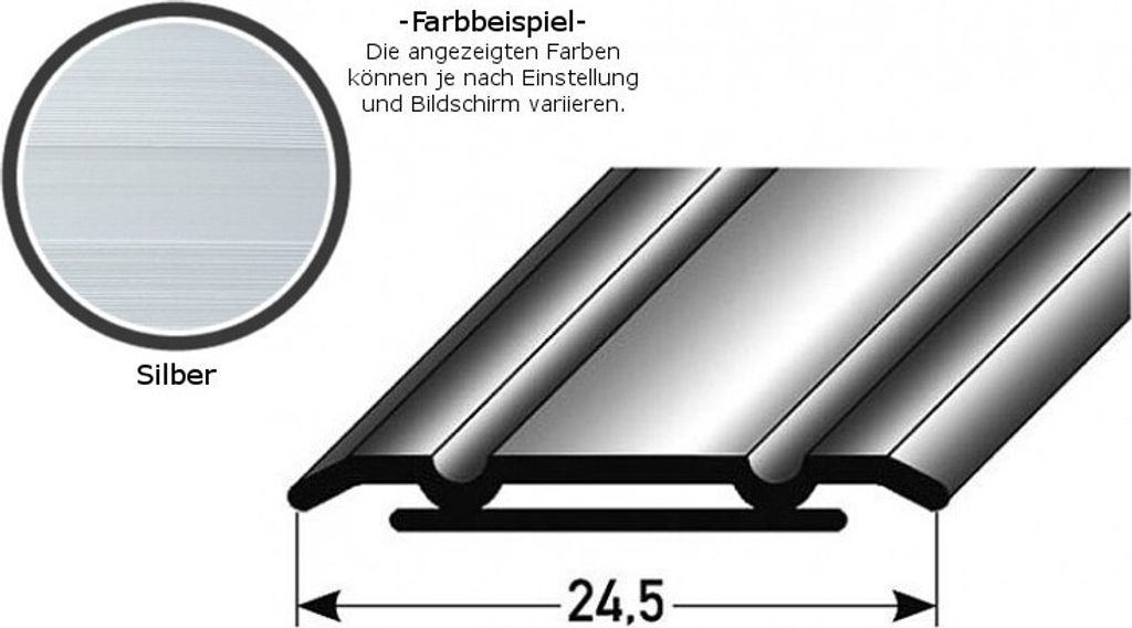 Übergangsprofil "Alkmaar" / Übergangsschiene, 24,5 mm breit, Aluminium eloxiert-silber-1000-selbstklebend