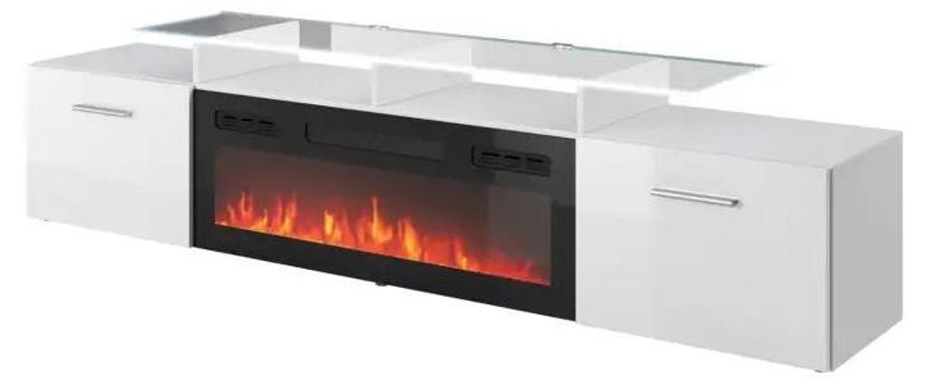 RTV-kast ROVA met elektrische haard, 190x37x48 cm, wit/wit Productafbeelding 