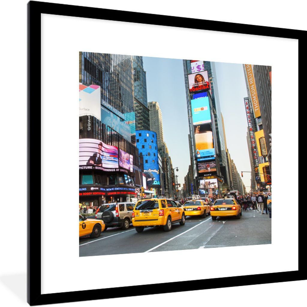 MuchoWow Gerahmtes Poster New York - Taxi - Gelb 40x40 cm - Poster mit Schwarzem Bilderrahmen Wandposter Rahmen Foto Bilder - Poster - Plakat im ...