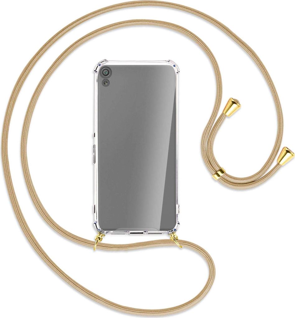 Handykette Backcover-Schutzhülle mit Band (Metall goldfarben) für Sony Xperia XA - caramel