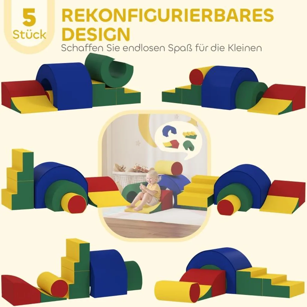 Blocs Souples en Mousse et Similicuir, Set de 5 Formes pour Bébé