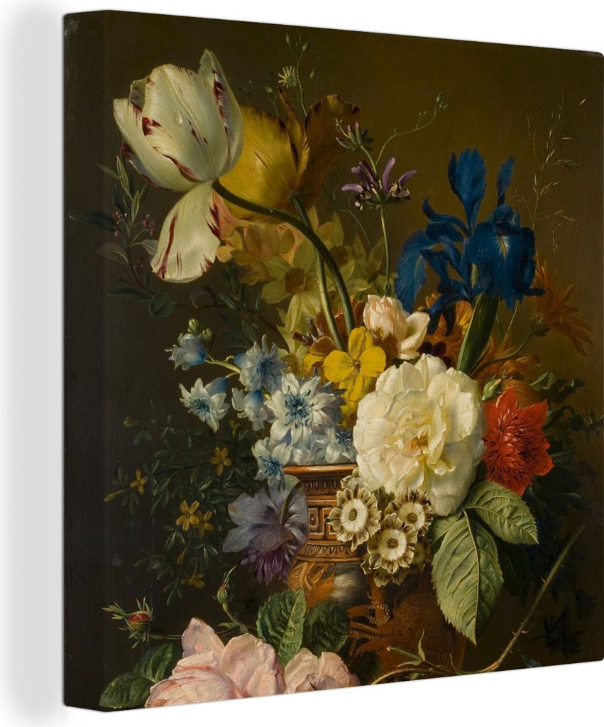 MuchoWow - Leinwandbilder - Stilleben mit Blumen - Gemälde von G.J.J Van Os, Wandbild, Wanddeko Bilder Wohnzimmer, 20x20 cm