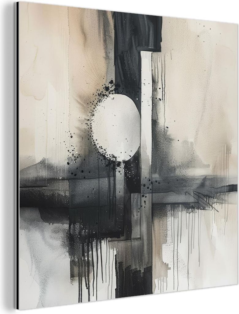MuchoWow Wanddekoration Metall Metallbild Wandkunst 50x50 cm Abstrakt - Schwarz und Weiß - Farbe - Modern MuchoWow Aluminium Gemälde - Alubild - ...