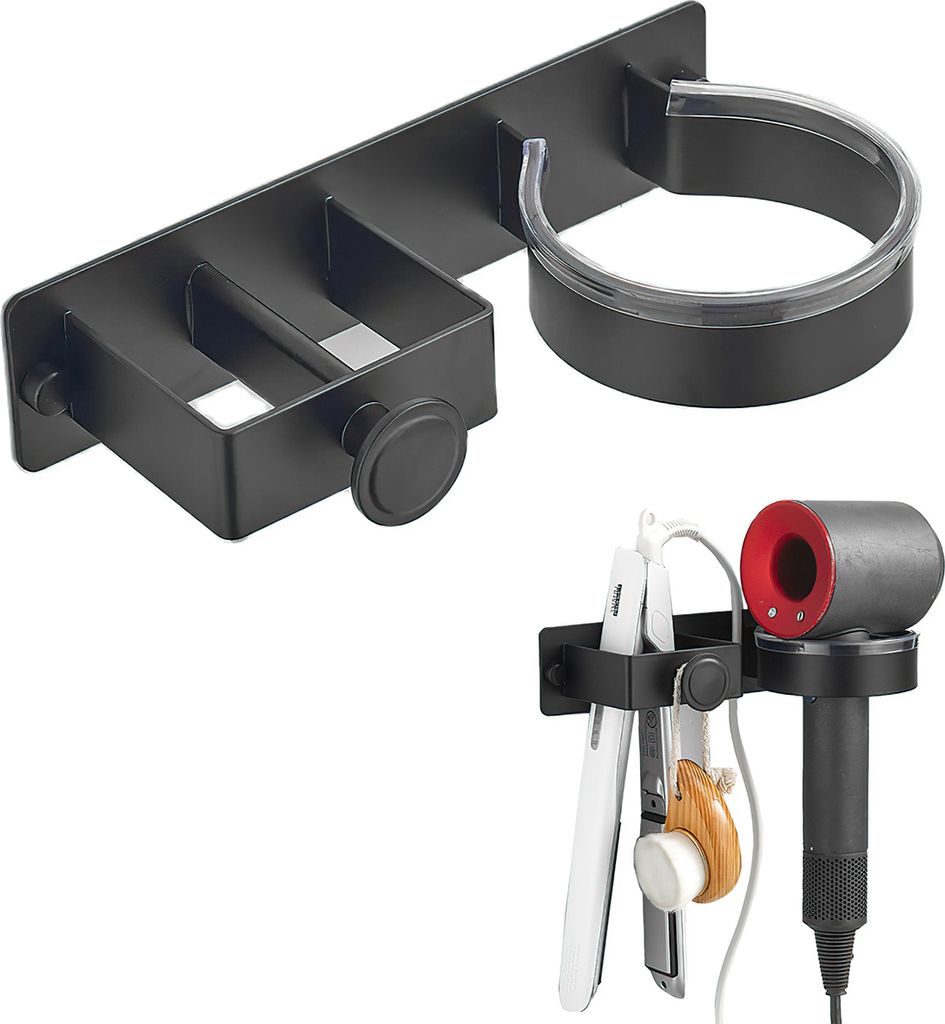 wandmontierter Haartrocknerhalter – bohrfreier Badezimmer-Aufbewahrung für Föhn, Glätteisen, Haarglätter, praktischer Ablagekorb für Badacce...