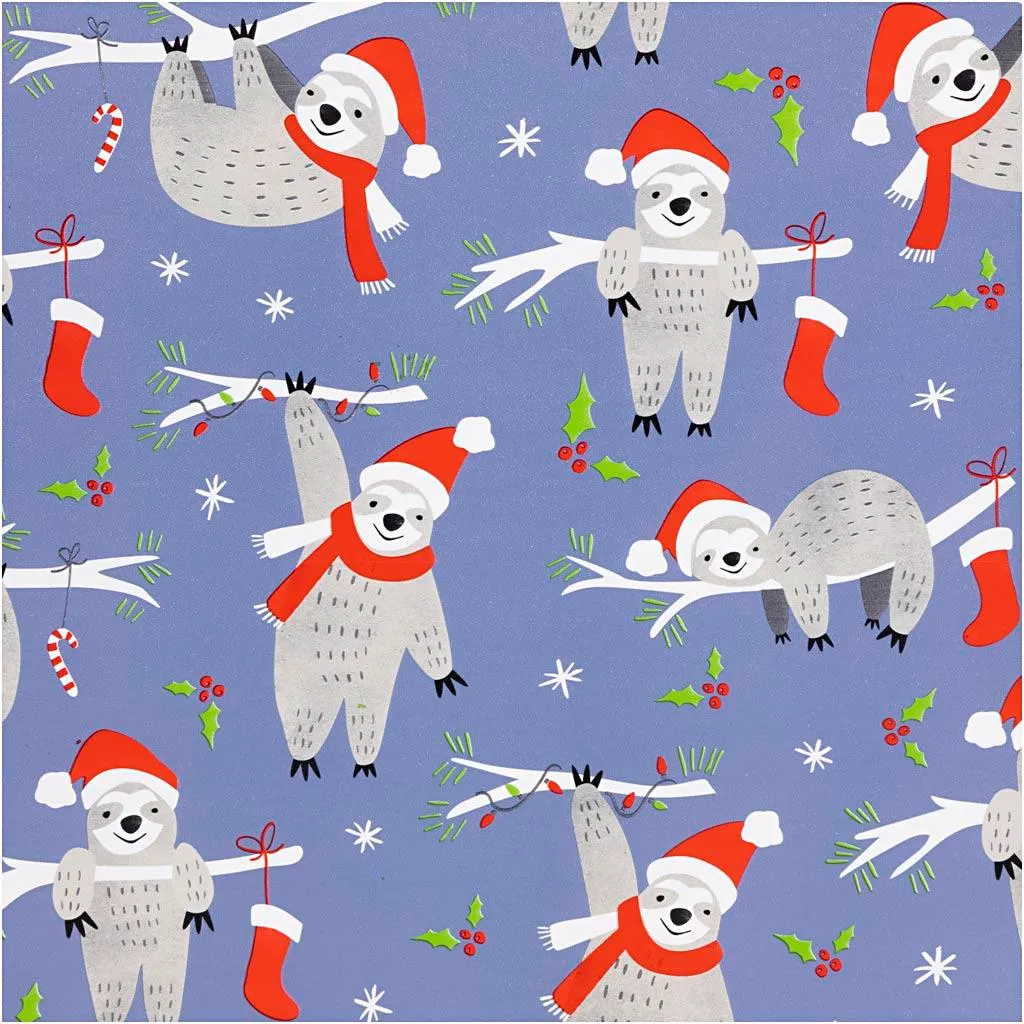Papier Cadeau Motif Paresseux Violet 100m Creativ Company - 50cm