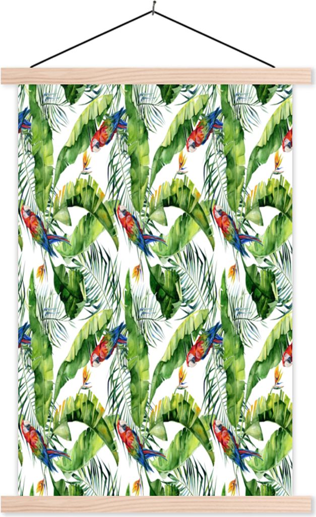 MuchoWow Textilposter Blumen - Paradiesvogelpflanze - Papagei 120x180 cm mit holzfarbenen Rahmen - Textil-Plakat