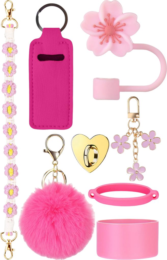 Tumbler Sleeve Wasserflasche Schutzhülle Set Silikon Flaschenhülle mit Griffband Strohhalm Deckel Becher Deko Zubehör für Stanley Tumbler