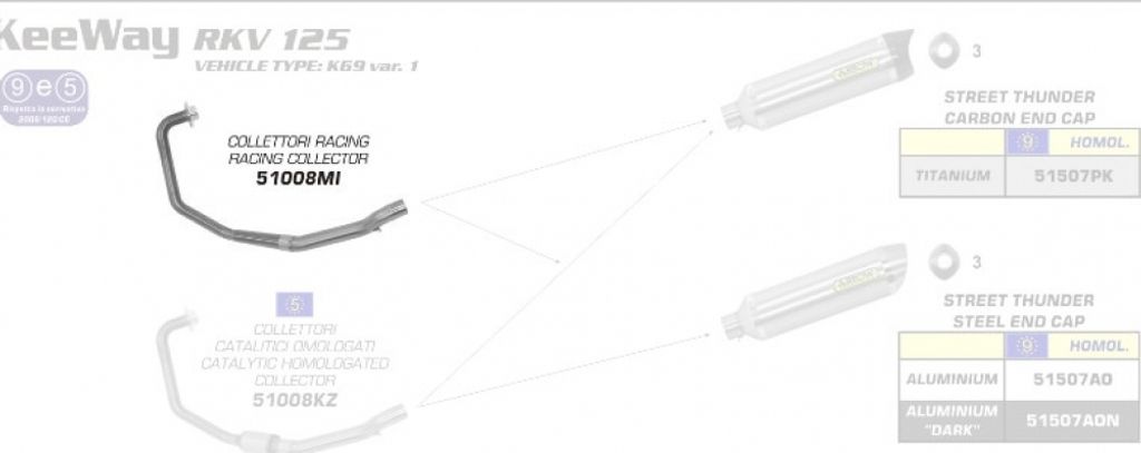 Racing Auspuffkrümmer Arrow ohne ABE für Keeway RKV 125 ccm Bj. 2015