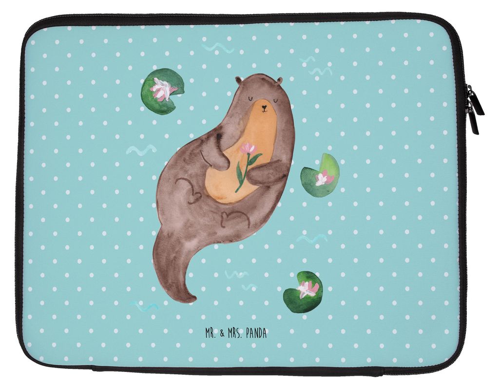 Mr. & Mrs. Panda Laptop Tasche Otter Seerose 20 x 28 cm - Türkis Pastell - Geschenk, Hülle, Fluss, glücklich, Seeotter, Laptoptasche, Wasser, La...
