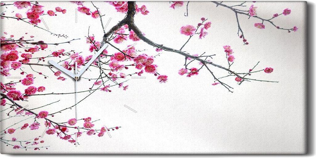 Leinwand Wanduhr Wandkunst Uhr Quarz 60x30 Malerei Baum Zweige Blumen Kunst - weiße Hände