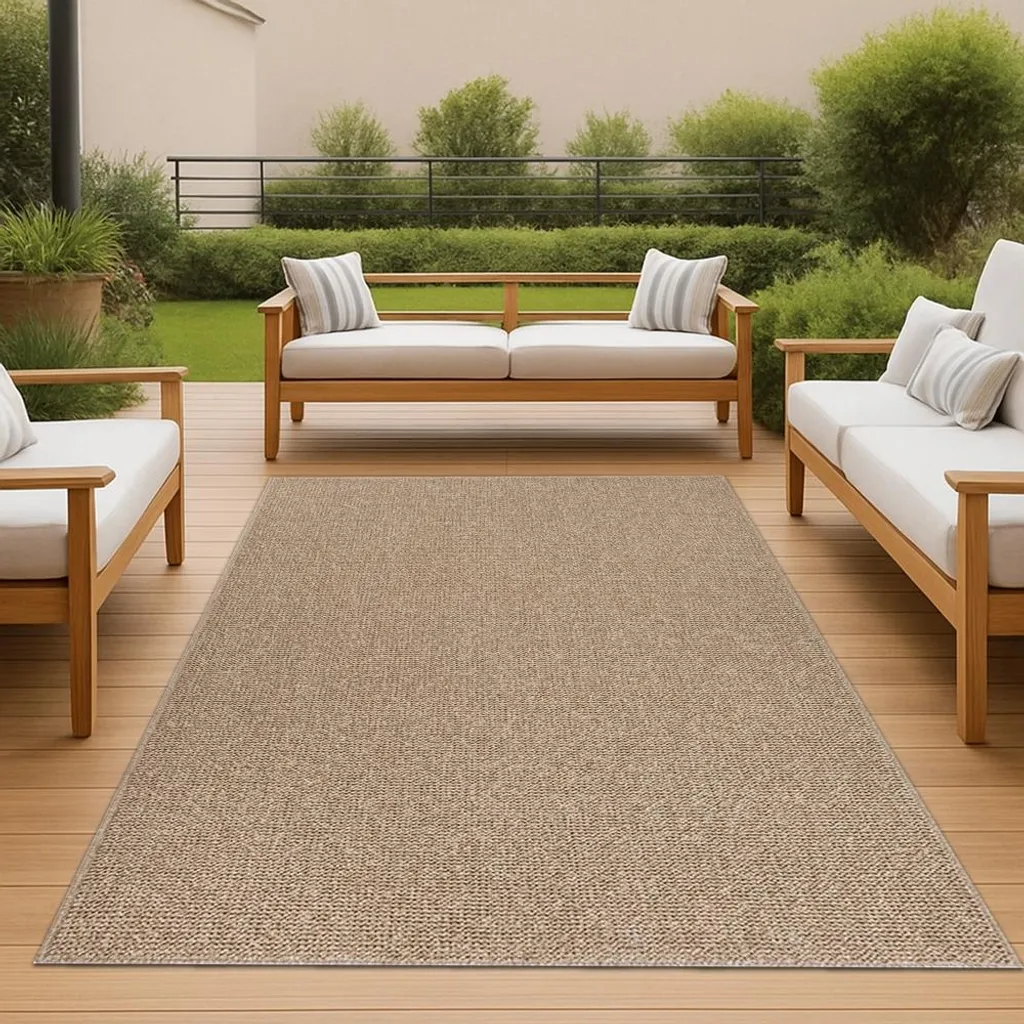 Tapis aspect jute beige 160x220 cm : Résistant aux taches et intempéries