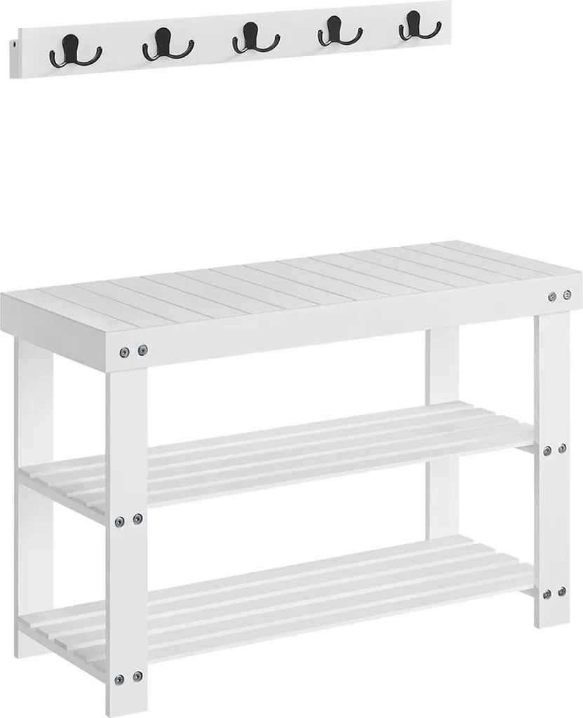 Ensemble vestiaire entrée : banc à chaussures et armoire en bambou blanc