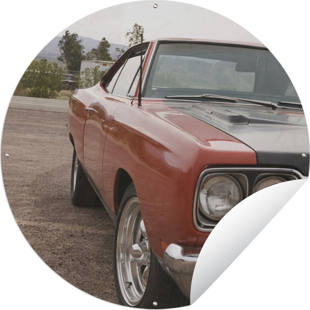 MuchoWow Gartenposter Outdoor-Poster Rund Muscle Car Ø 90 cm Gartendeko Rundes Poster draußen