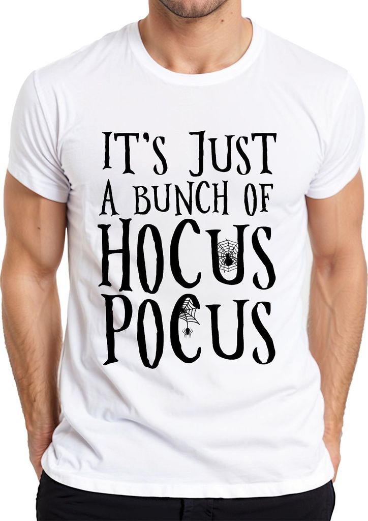 It's Just a Bunch of Hocus Pocus Halloween Hexe Spinnennetz Retro Herren T-Shirt, Weiß, 3XL
