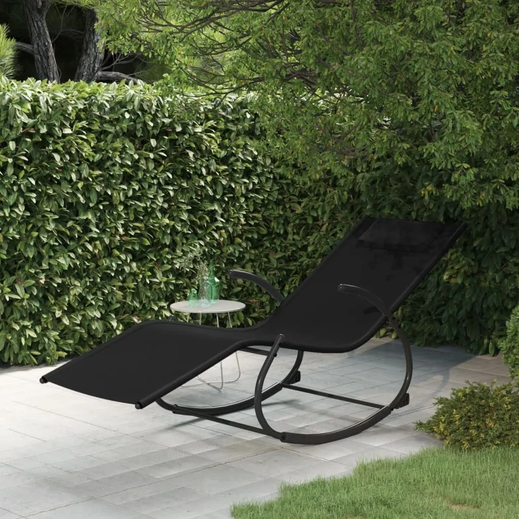 Vivi il Relax: Lettino a Dondolo Nero in Acciaio e Textilene Mesh