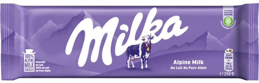 Milka Alpenmilch Schokolade 250g – Cremig, zartschmelzend, Produktbild 