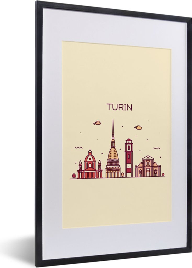MuchoWow MuchoWow Gerahmtes Poster Turin - Italien - Skyline 40x60 cm - Poster mit zchwarzem Bilderrahmen - Poster in Rahmen
