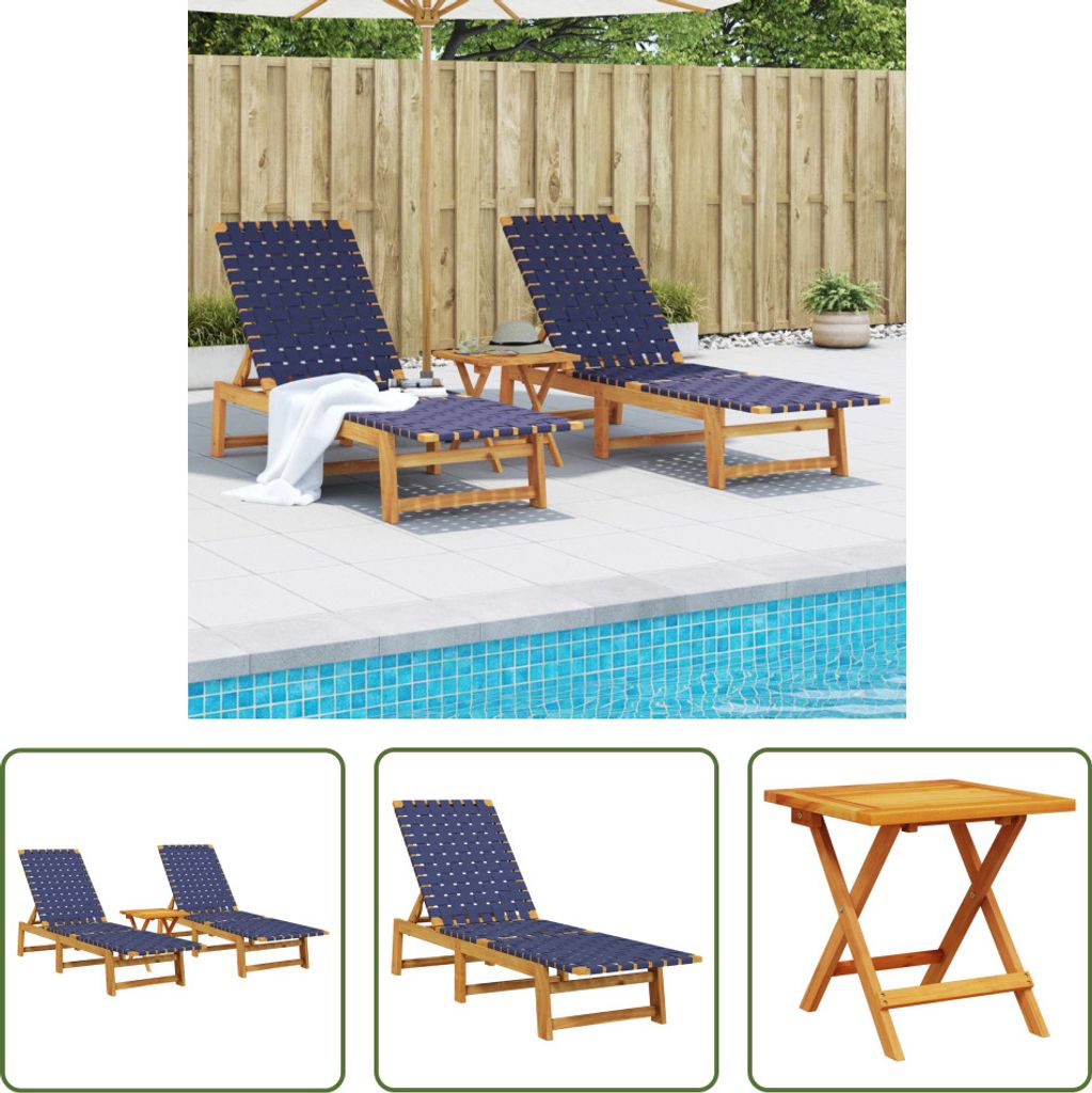 The Living Store Sonnenliegen 2 Stk. mit Tisch Dunkelblau Produktbild 