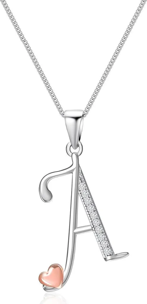 FJ Collana Argento 925 Con Ciondolo Lettera Iniziale E Ape - Zirconia Cubica - Regalo Donna