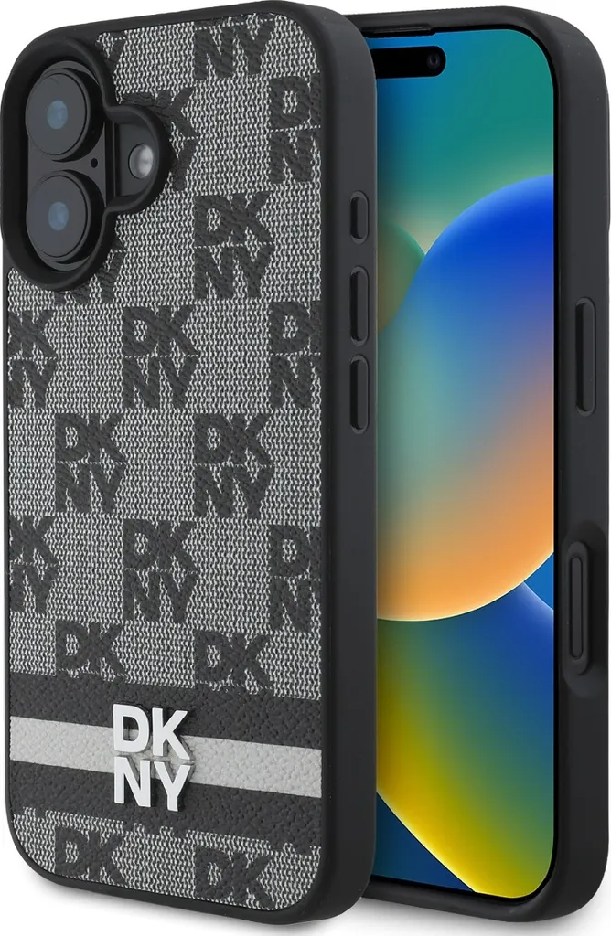 Custodia DKNY iPhone 16 Nera - Cover Rigida Scacchi e Strisce