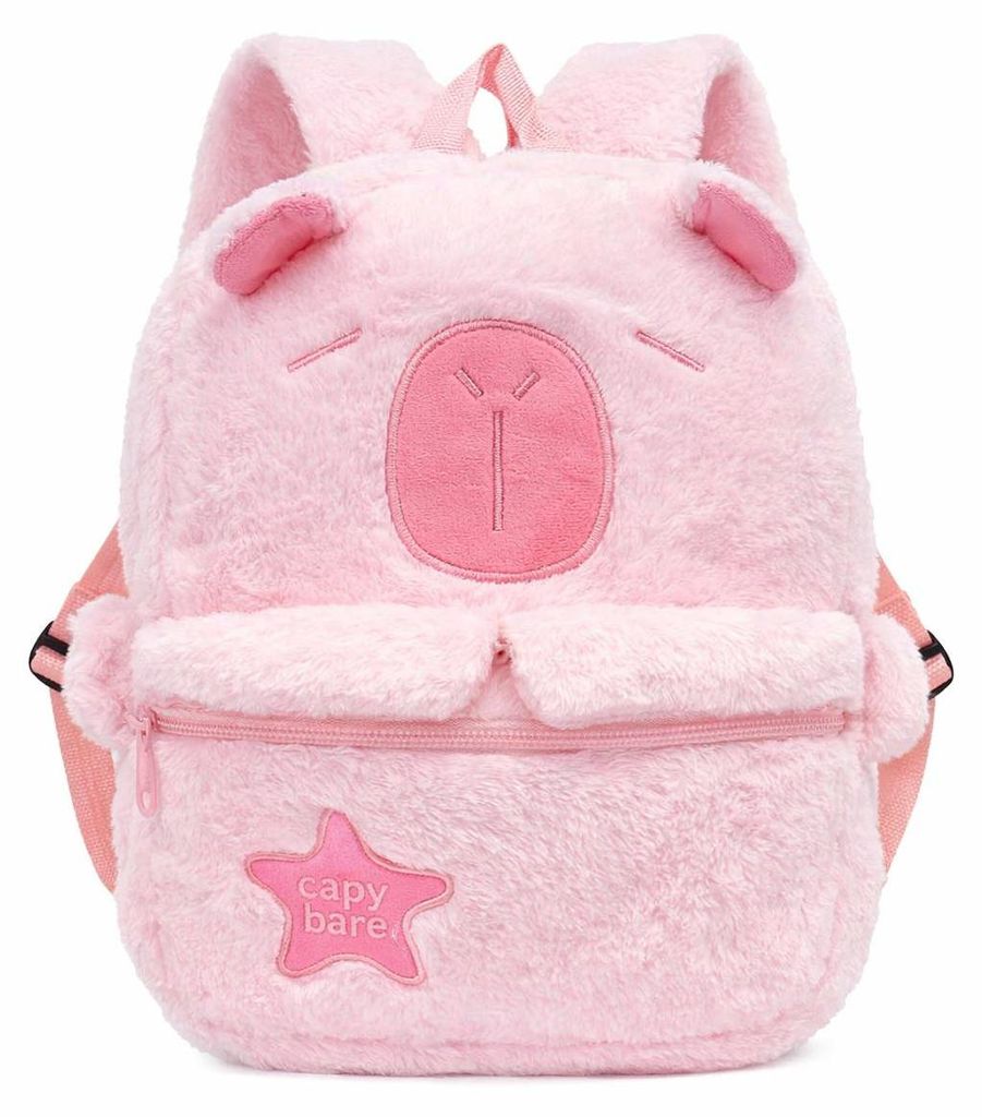 Capybara Plüsch Rucksack Kinder Rosa Pink – Kinderrucksack mit Hauptfach & Frontfach Reißverschluss, Verstellbare Schultergurte, Kuscheliger Mi...