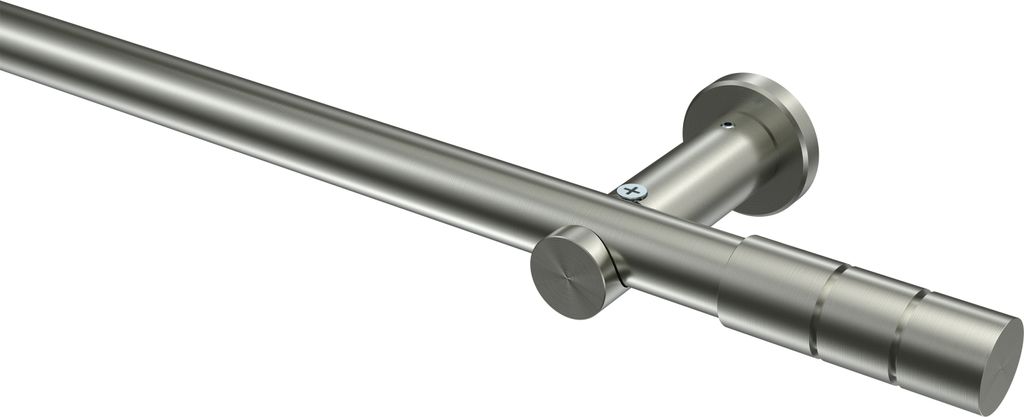 Interdeco Gardinenstange / Vorhangstange Edelstahl-Optik, Typ Platon Elanto (Rillenzylinder) ohne Ringe, 20 mm Ø 1-läufig, 140 cm