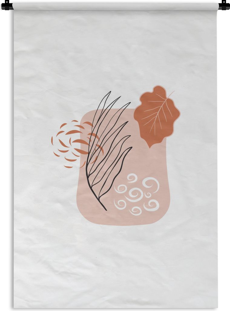 MuchoWow Wandteppich Wandbehang Blätter - Abstrakt - Botanisch - Rosa 60x90 cm Tapisserie Dekoration Wandtuch - Foto-Teppich - Abwaschbar
