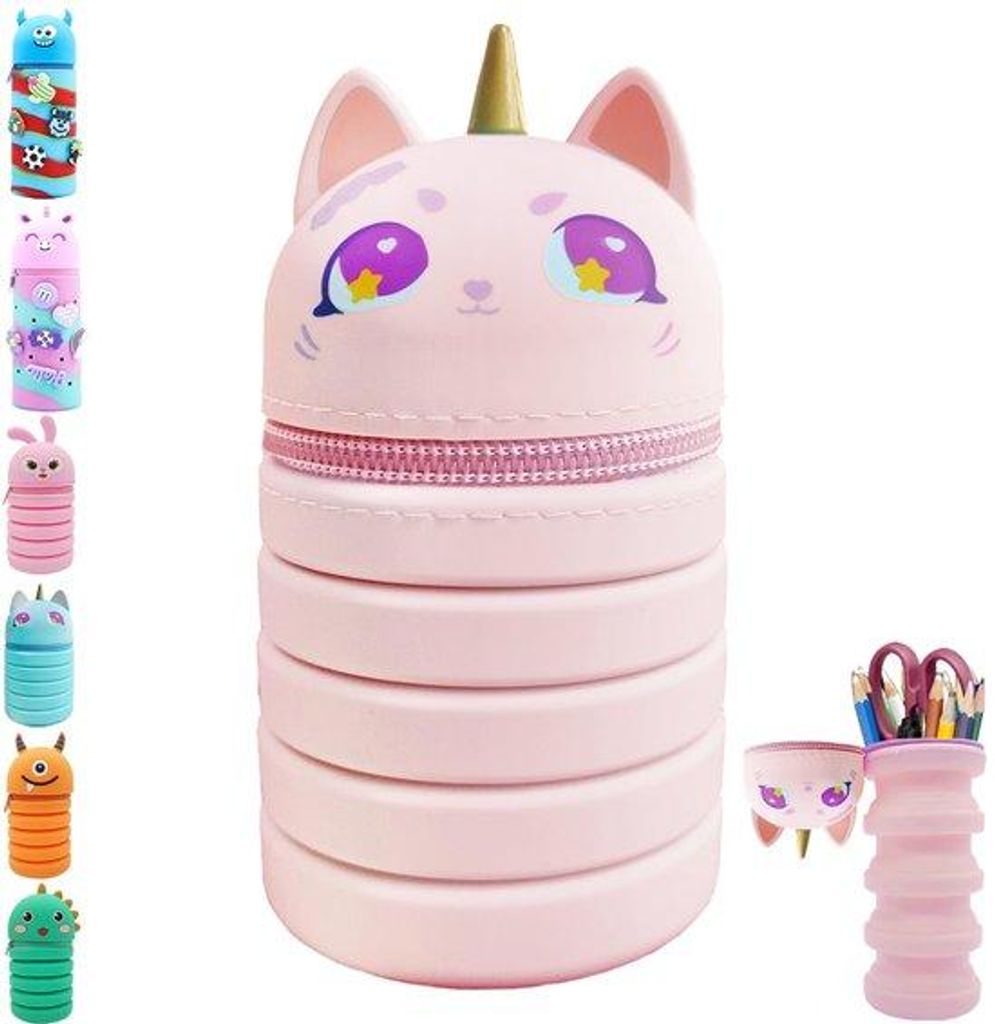 Kinder Etui Silicone rosa mit Stifthalter