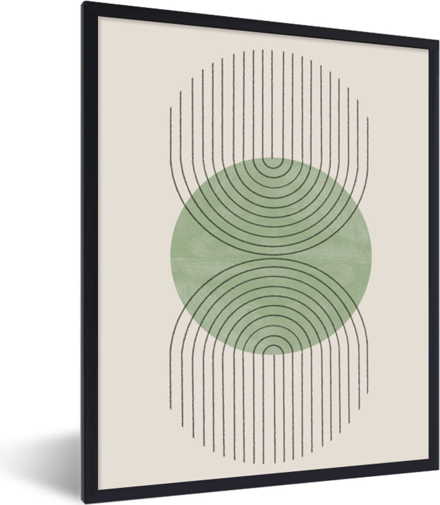 MuchoWow Gerahmtes Poster Kreis - Linien - Abstrakt - Grün 30x40 cm - Poster mit Schwarzem Bilderrahmen Wandposter Rahmen Foto Bilder - Wanddeko...