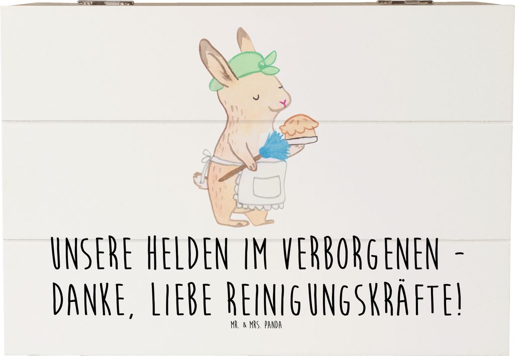 Mr. & Mrs. Panda Holzkiste Reinigungskraft Helden 22 x 15 cm - Weiß - Geschenk, Aufmerksamkeit, Dankeschön, Bedanken, Kiste, fotobox, unsichtbare...