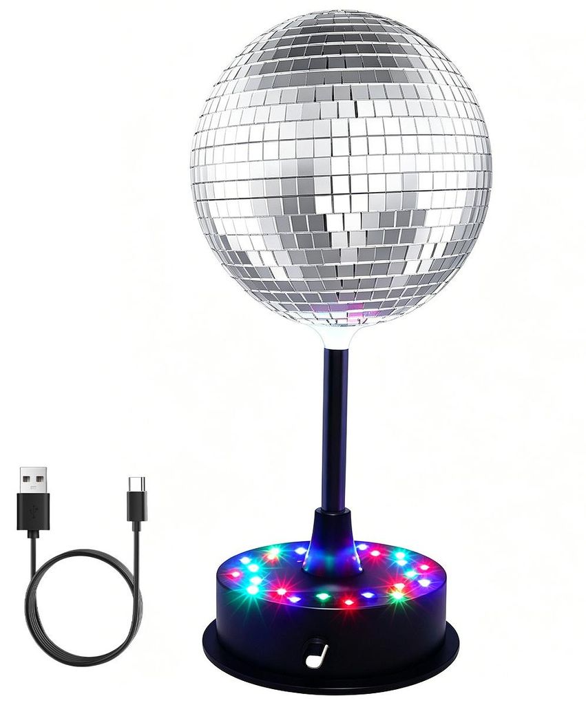 LED Discokugel 6 Zoll, Party Licht mit Motor, USB & Batterie betrieben, 3 Farben RGB, Tisch & Hängedeko für Zuhause & Geburtstagsfeier