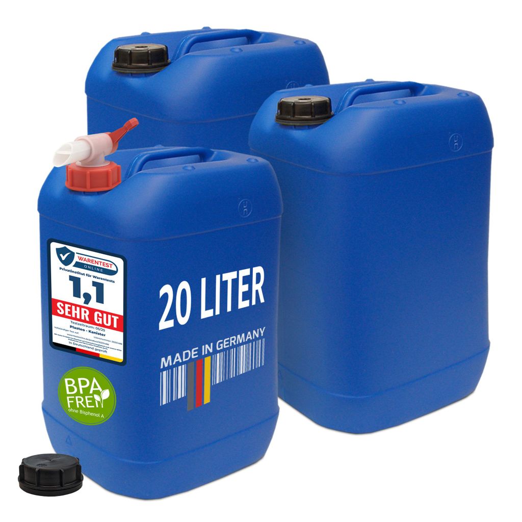 3er Set 20 Liter Kanister + Auslaufhahn Blau Produktbild 