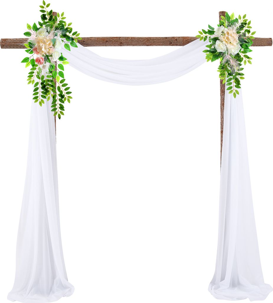 3er-Pack künstliche Hochzeitsbogen-Blumen-Set – 2 künstliche Bogenblumen mit 1 halbtransparenten Swag-Hintergrundvorhängen für Zeremonien-Bog...