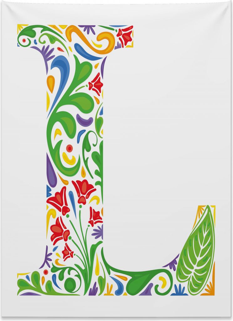 Abakuhaus Buchstabe L Wandteppich, Künstlerische Blattblüte aus Weiches Mikrofaser Stoff Kein Verblassen Klare Farben Waschbar, 110 x 150 cm, Meh...