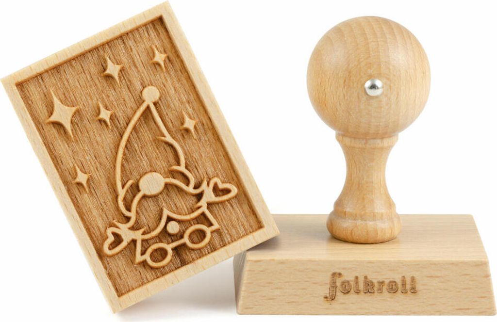Folkroll Motiv-Keksstempel Wichtel, 70x50 mm, Cookiestempel, Backstempel, Keks, Stempel, Buchenholz, 231136