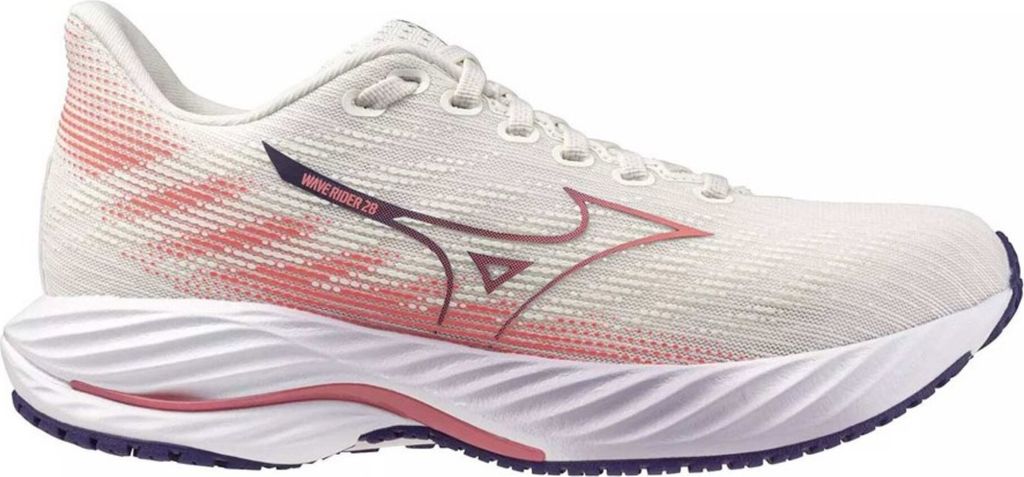 Mizuno Wave Rider 28 - mizuno schneeweiß/camellia rose/vintage indigo, Größe:7