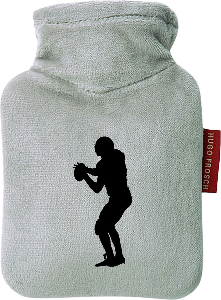 Huuraa Mini-Wärmflasche American Football Silhouette 0,2 Liter Grey Mini Veloursbezug Taschenwärmer Geschenkidee