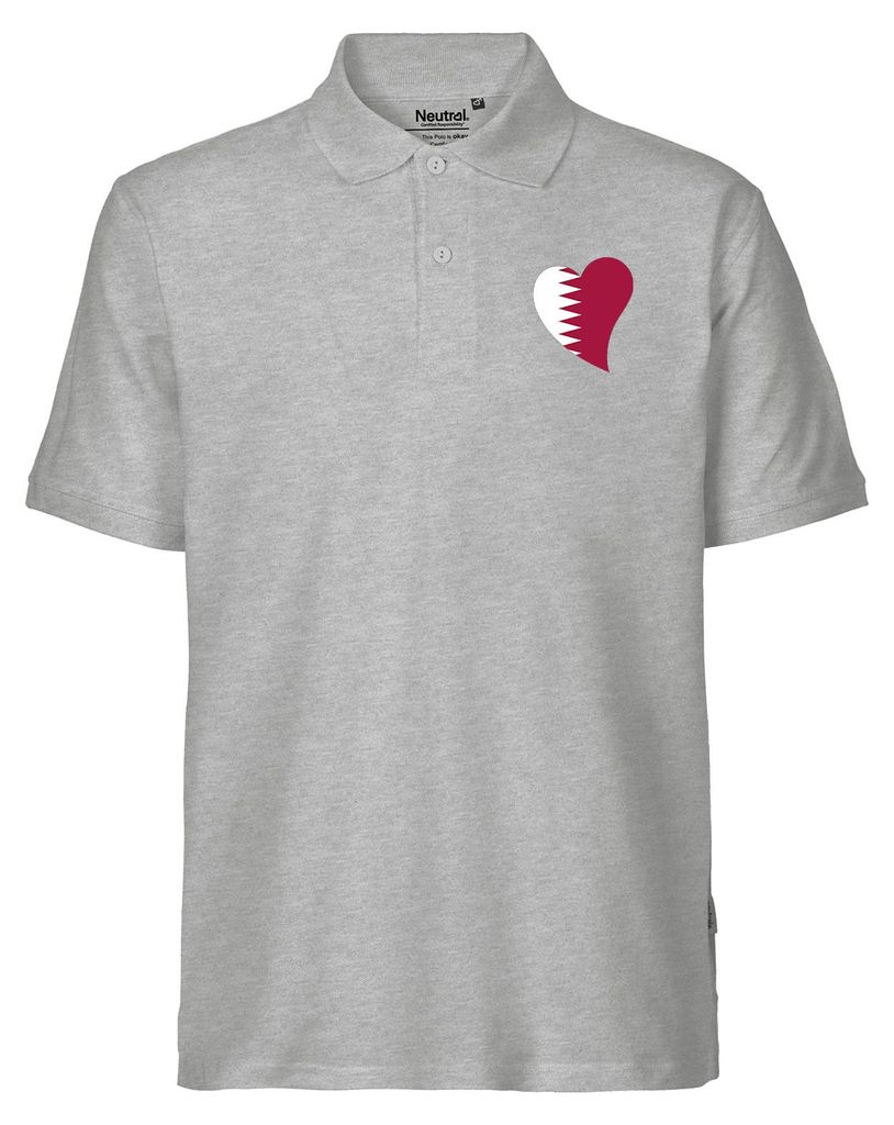 Huuraa Herren Polo Shirt Katar Flagge Herz XXL Sport Grey Bio Baumwolle Fairtrade Poloshirt Geschenkidee