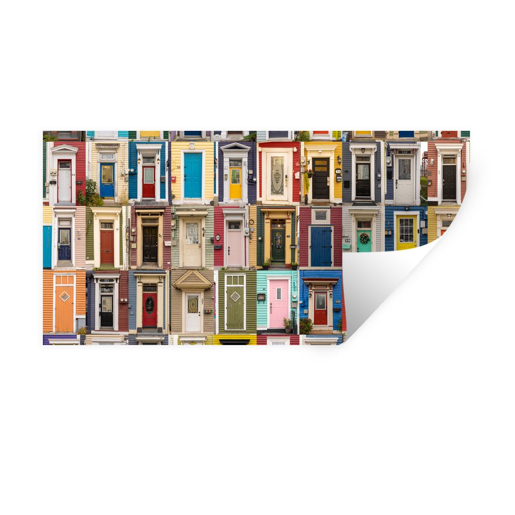 MuchoWow Wandtattoo Wandsticker Wandaufkleber Türen - Bunt - Collage - Architektur 120x60 cm Selbstklebend und Repositionierbar - Sticker - Deko...