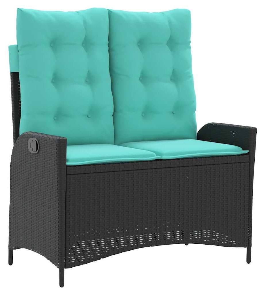 vidaXL Gartenbank Verstellbar mit Kissen Schwarz Poly Rattan