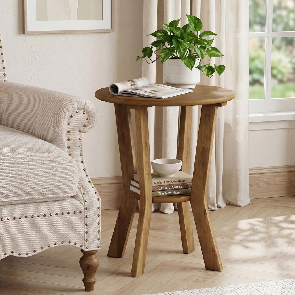 Tribesigns runder Beistelltisch, 48 cm Vintage-Beistelltisch, 2-stöckiger Nachttisch aus Holz für kleine Räume, Schlafzimmer, Bett, Sofa, Wohnzi...