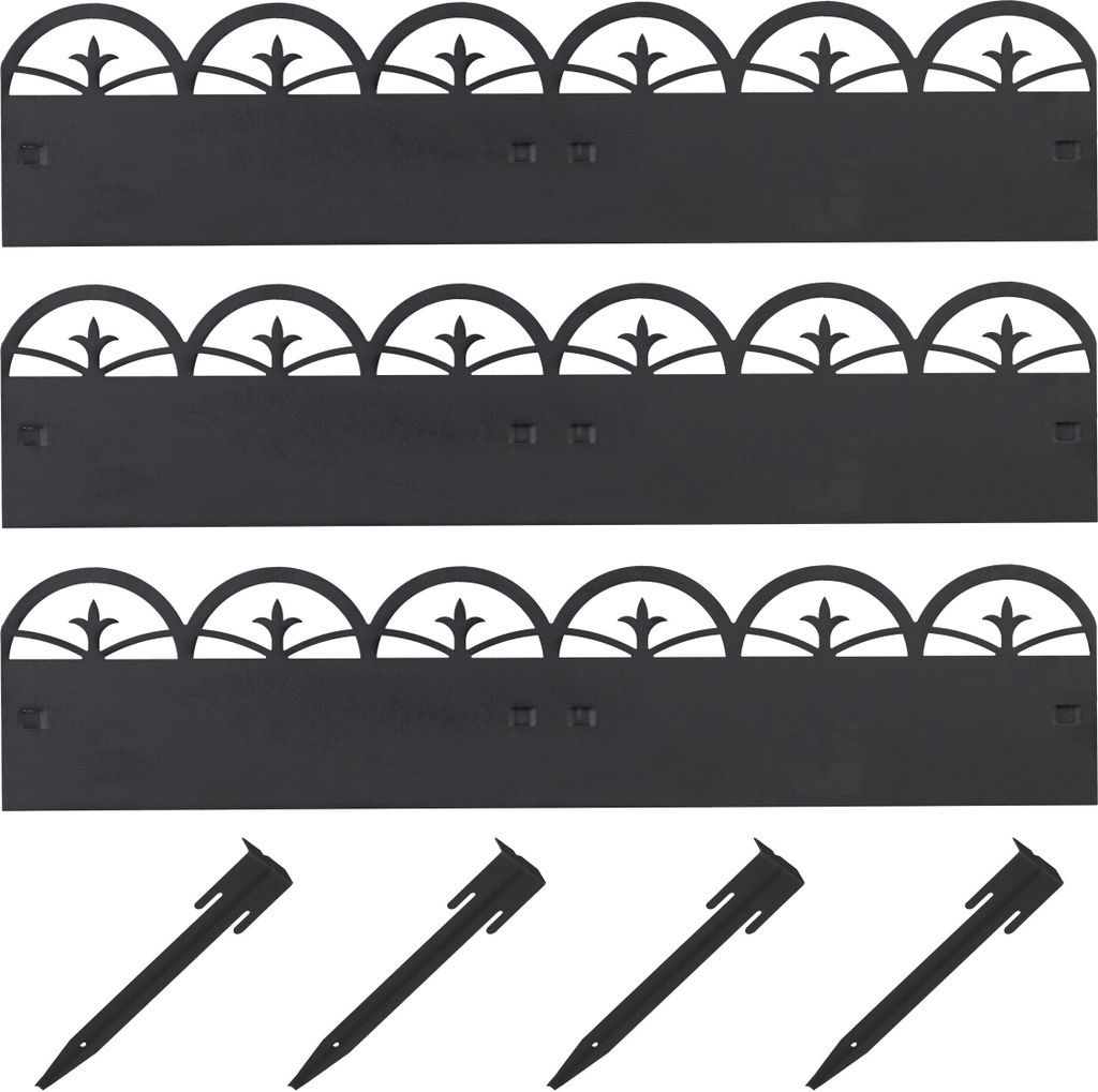 Relaxdays Beeteinfassung Metall, stabile Rasenkante, 3 Zaunelemente, HxB: 7,5x274,5 cm, Beetzaun für den Garten, schwarz