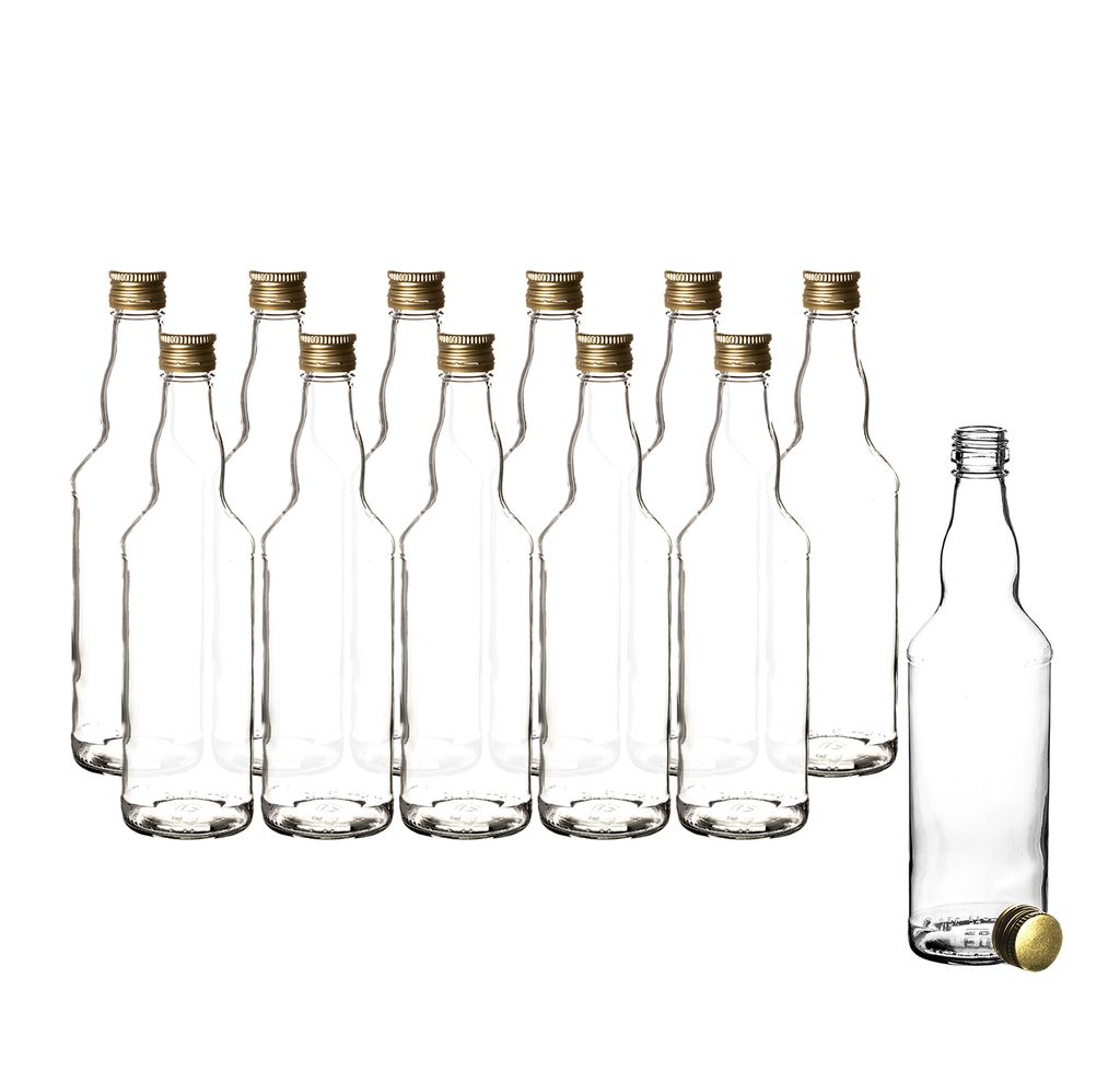 Glasflaschenset 500 ml Schraubverschluss Gold 6-tlg