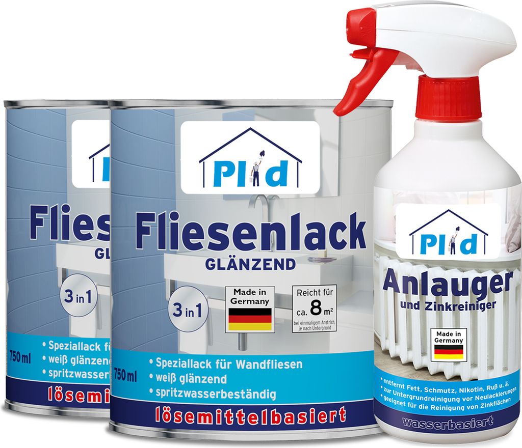 Plid Fliesenlack 1,5l Weiß glänzend + 0,5l Anlauger, für ca. 16m² - Küche/Bad